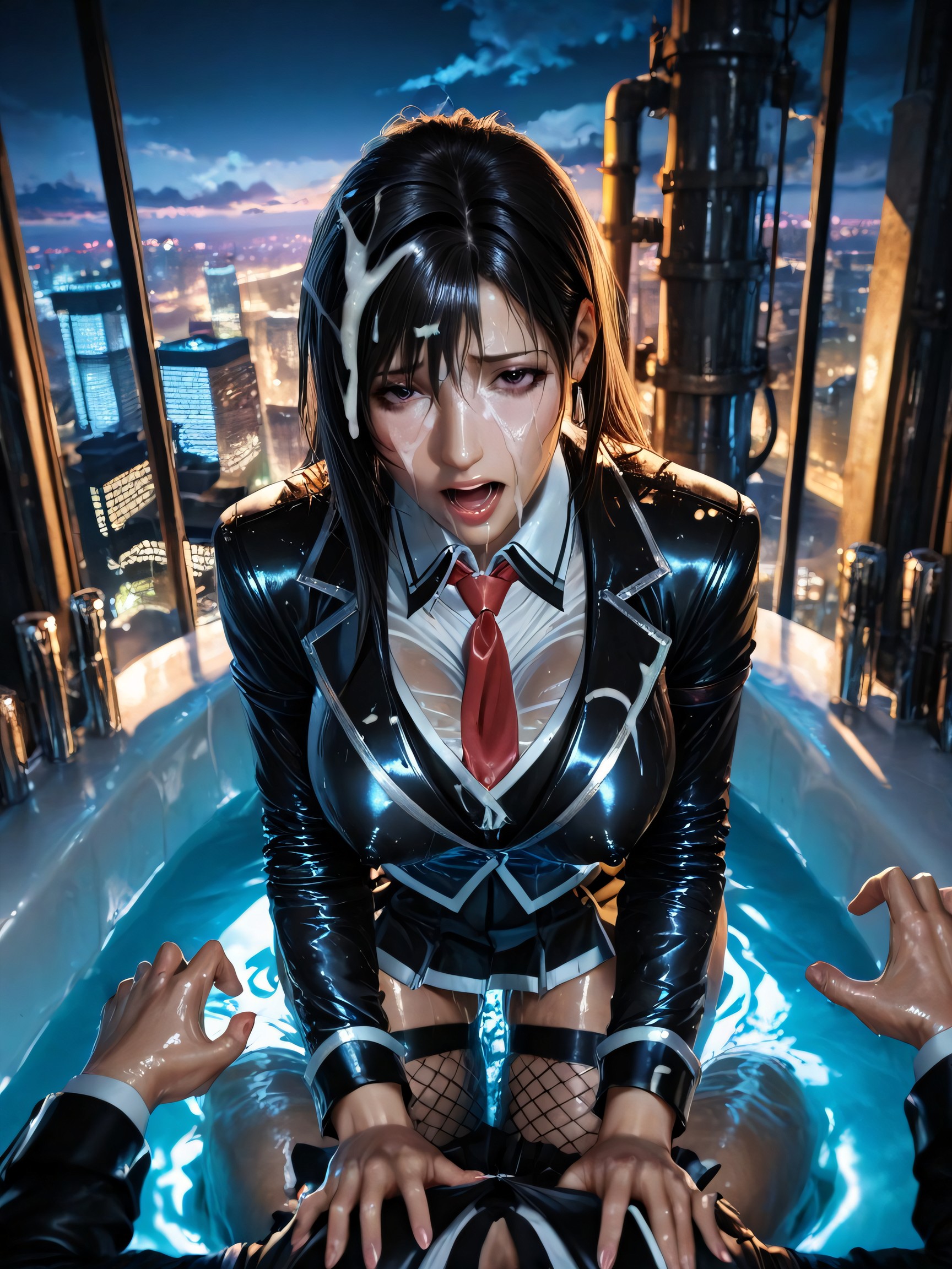 Moaning, Wearing Fishnet Stockings, Top Down Hentai AI Porn