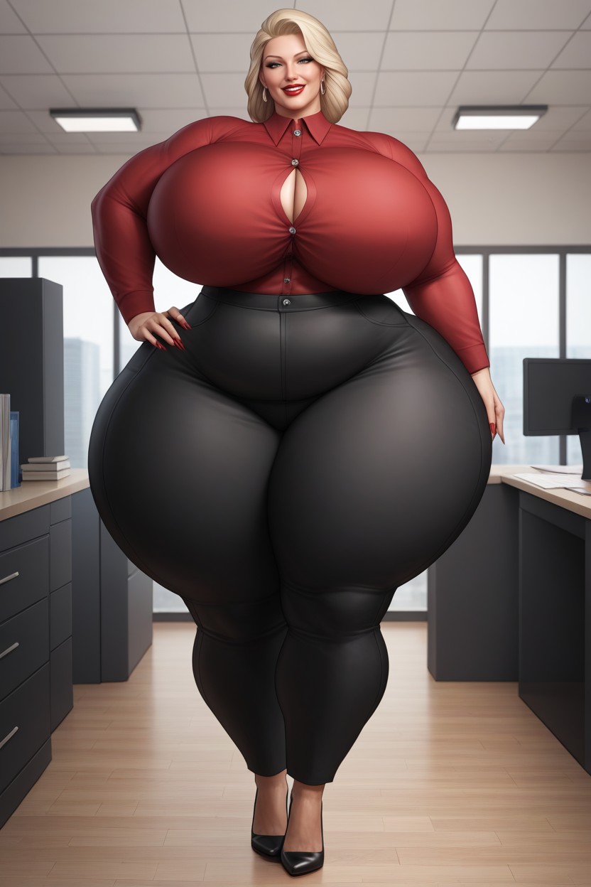 Office, Big Red Lips, Looking At Pov Hentai AI Porn