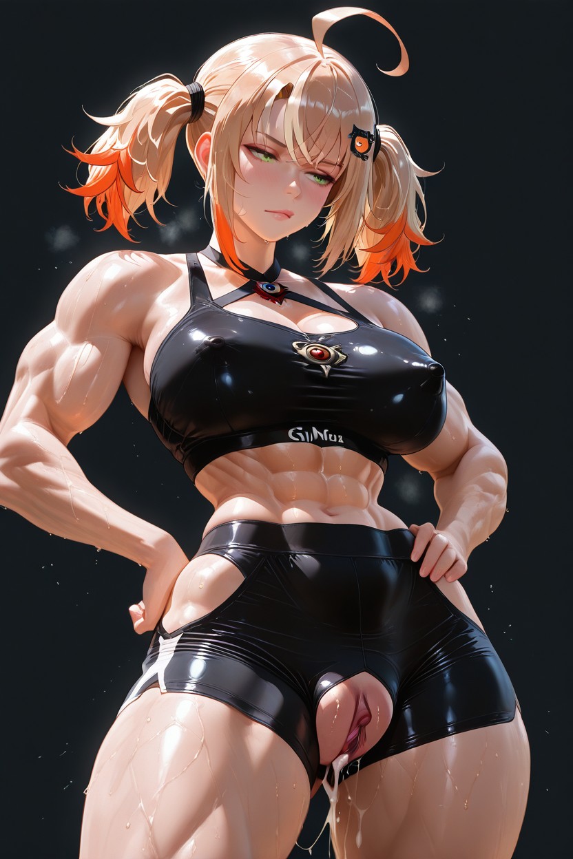 Multicolored Hair, Halterneck, Swollen Pubis Mons Hentai IA