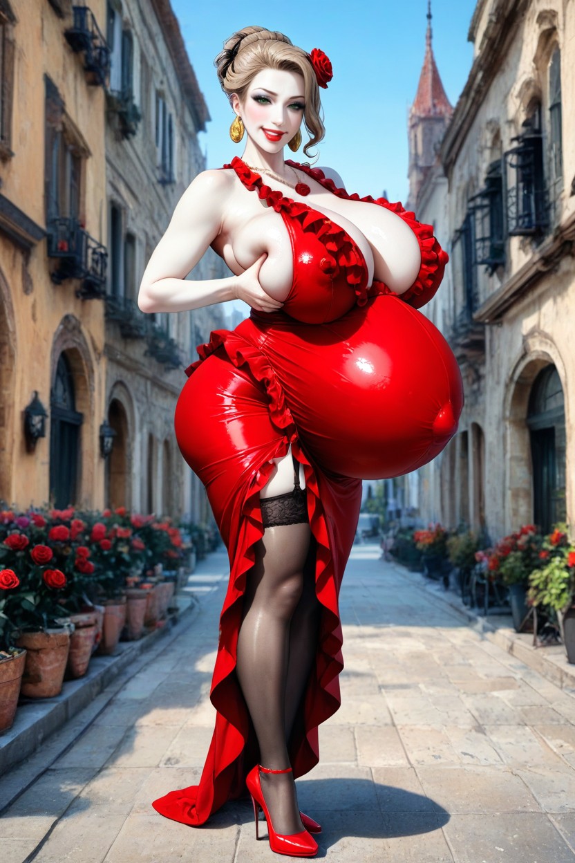 Earrings, Hdr, Red Rose In Hair Hentai IA