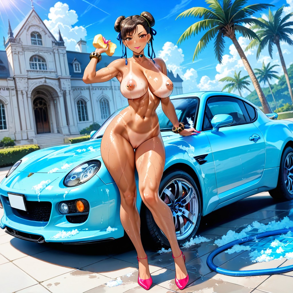 Sponge, Washing Car, Nipple Piercing Hentai AI Porn