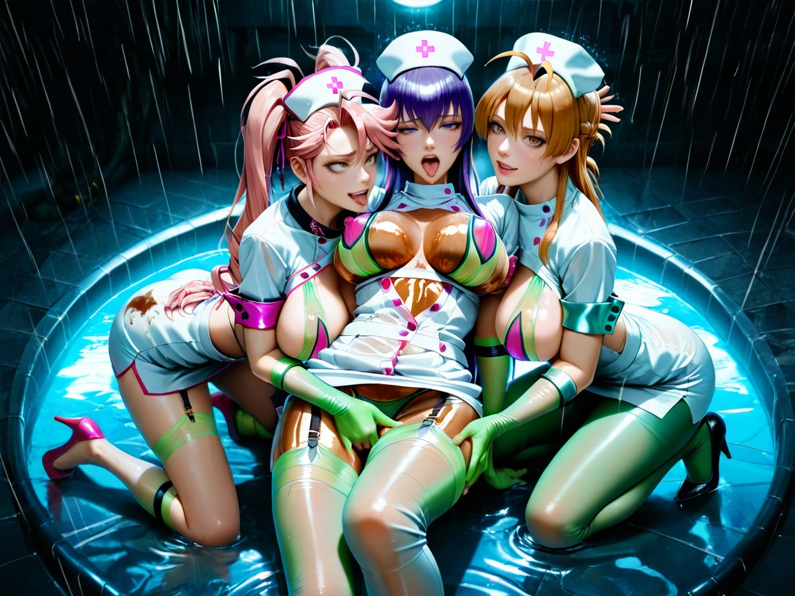Fully Clothed, Very Aesthetic, Lesbian Threesome Hentai AI Porn