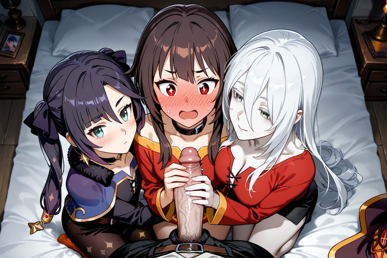 Mona Has Purple Hair, Pale Man Has Yellow Eyes, Pale Man Laying In Middle Of Girls Hentai IA
