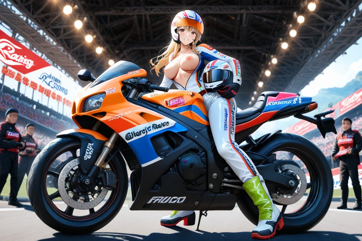 18+, On A Large Racing Track, Colorful Racing Motorbike Hentai IA