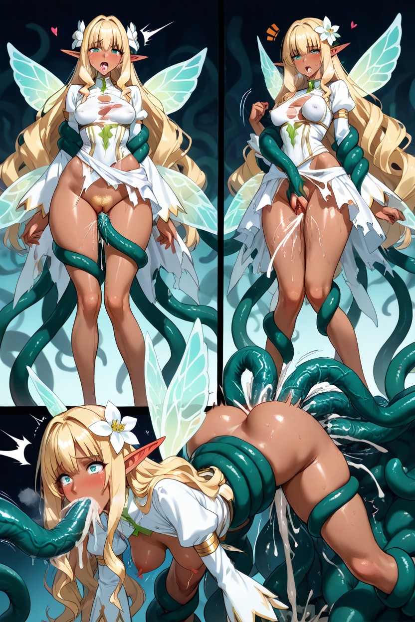 Fucked By A Flood Of Massive Gigantic Veiny Green Tentacles, Spread Pussy, Detailed Blonde Pubes Hentai AI Porn