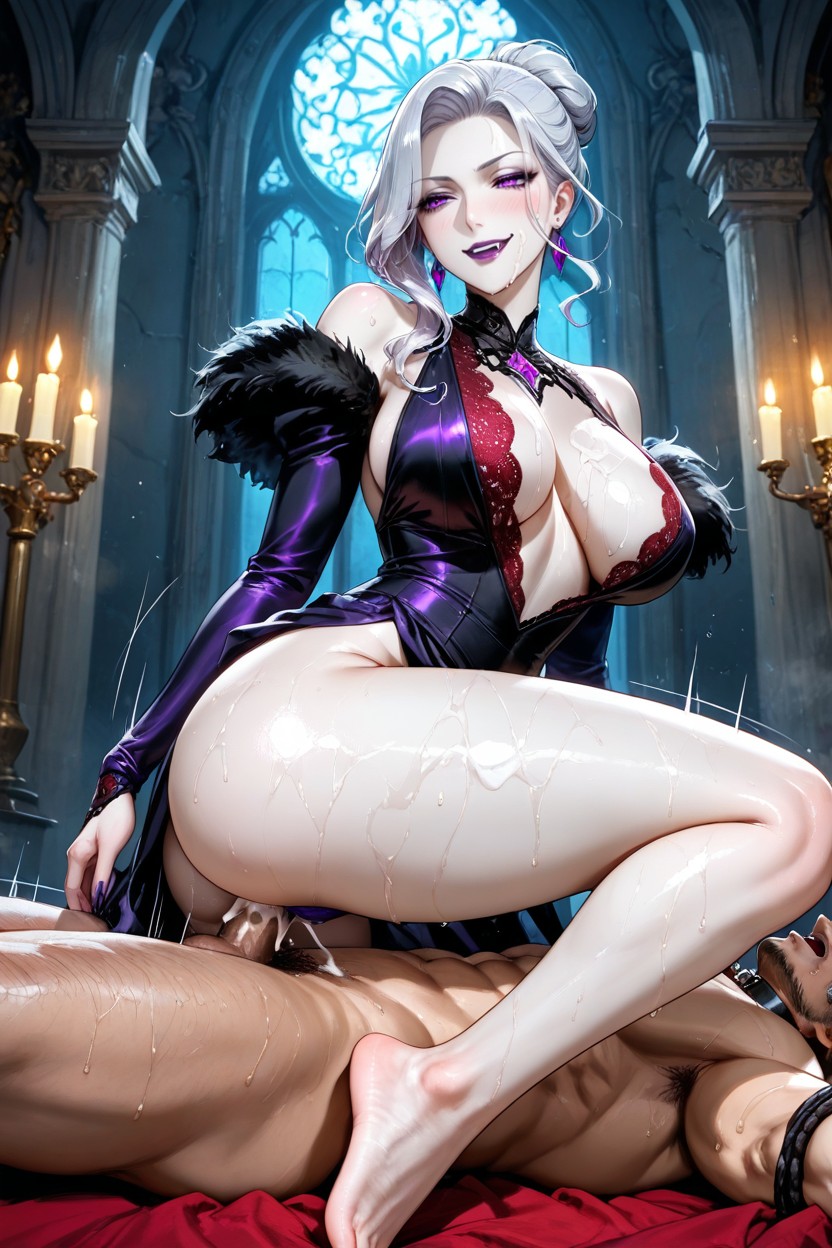 Large Ass, Man Restrained With Magical Purple Binds, Femdom Hentai IA