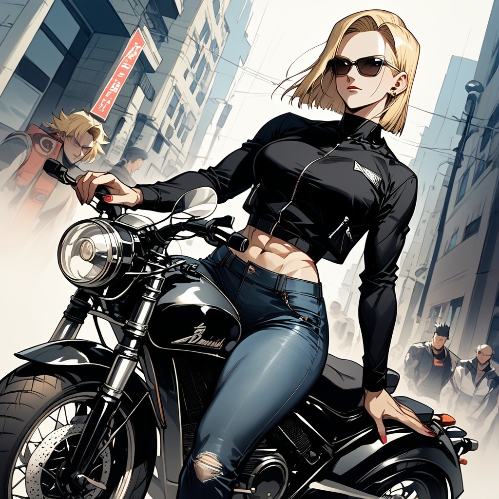 Black Sunglasses, Blonde Hair, Red Nails Hentai AI Porn