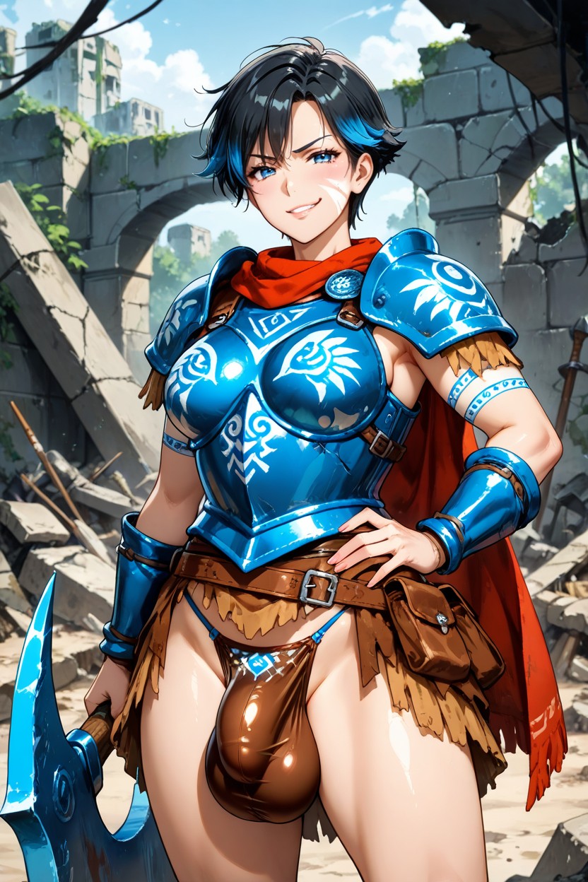 Boyish, Smirk, Muy Corto Hentai IA