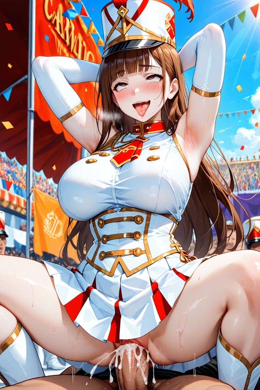 White An Red Pleated Skirt, Detailed Face, Detailed Hentai AI Porn
