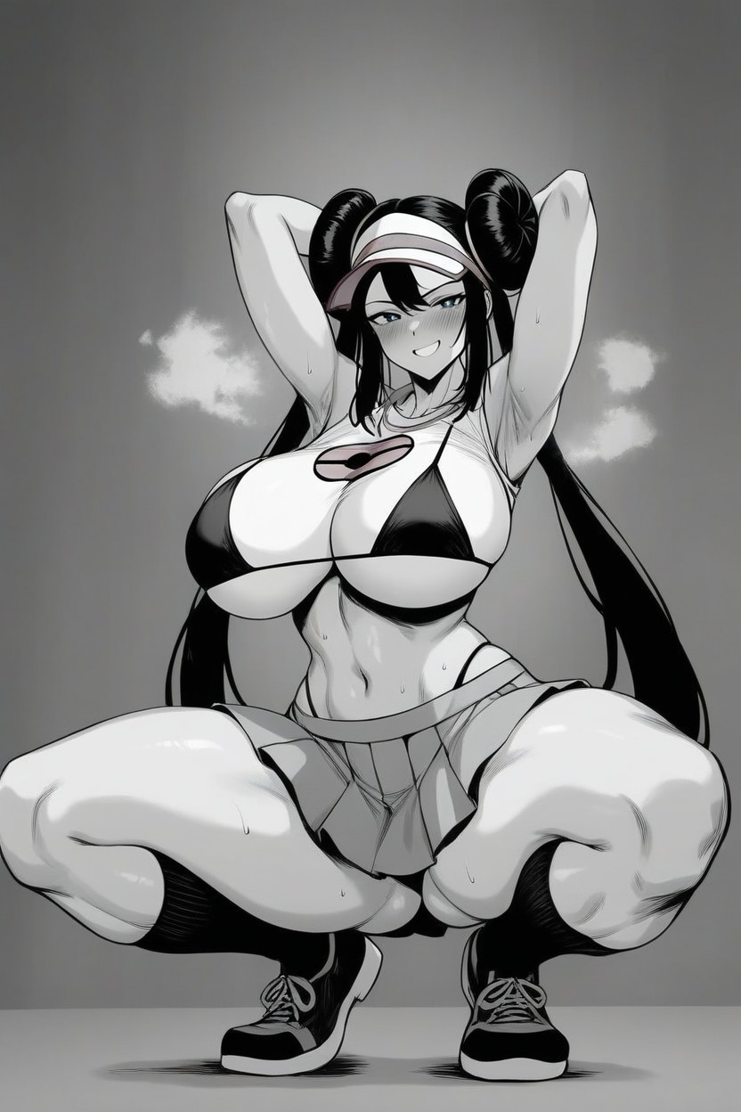 Curvy Body, Squatting, White Shirt Hentai AI Porn