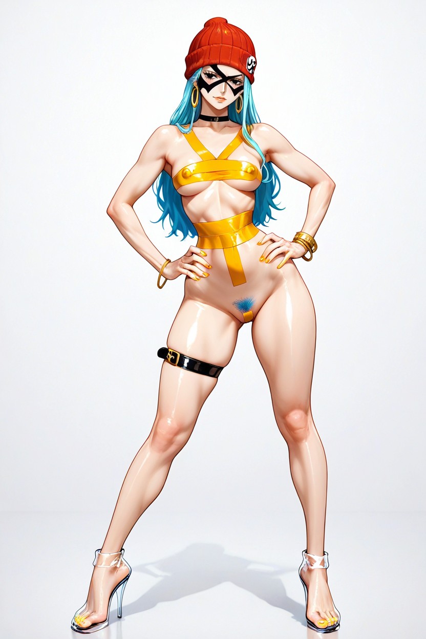 Black Eye Mask, Extremely Shiny Body, Small Breasts Hentai AI Porn