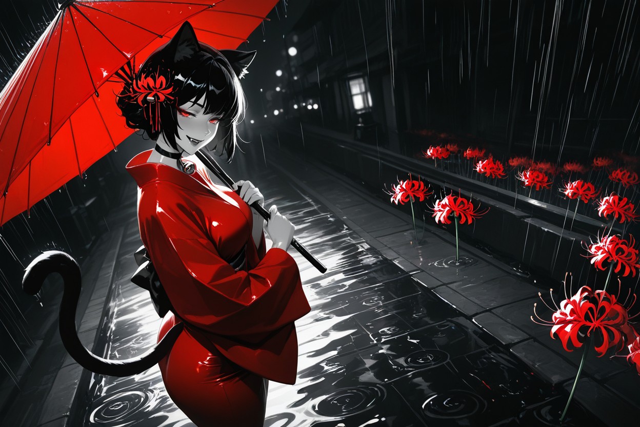 Red Umbrella, Noir, Human Woman Hentai AI Porn
