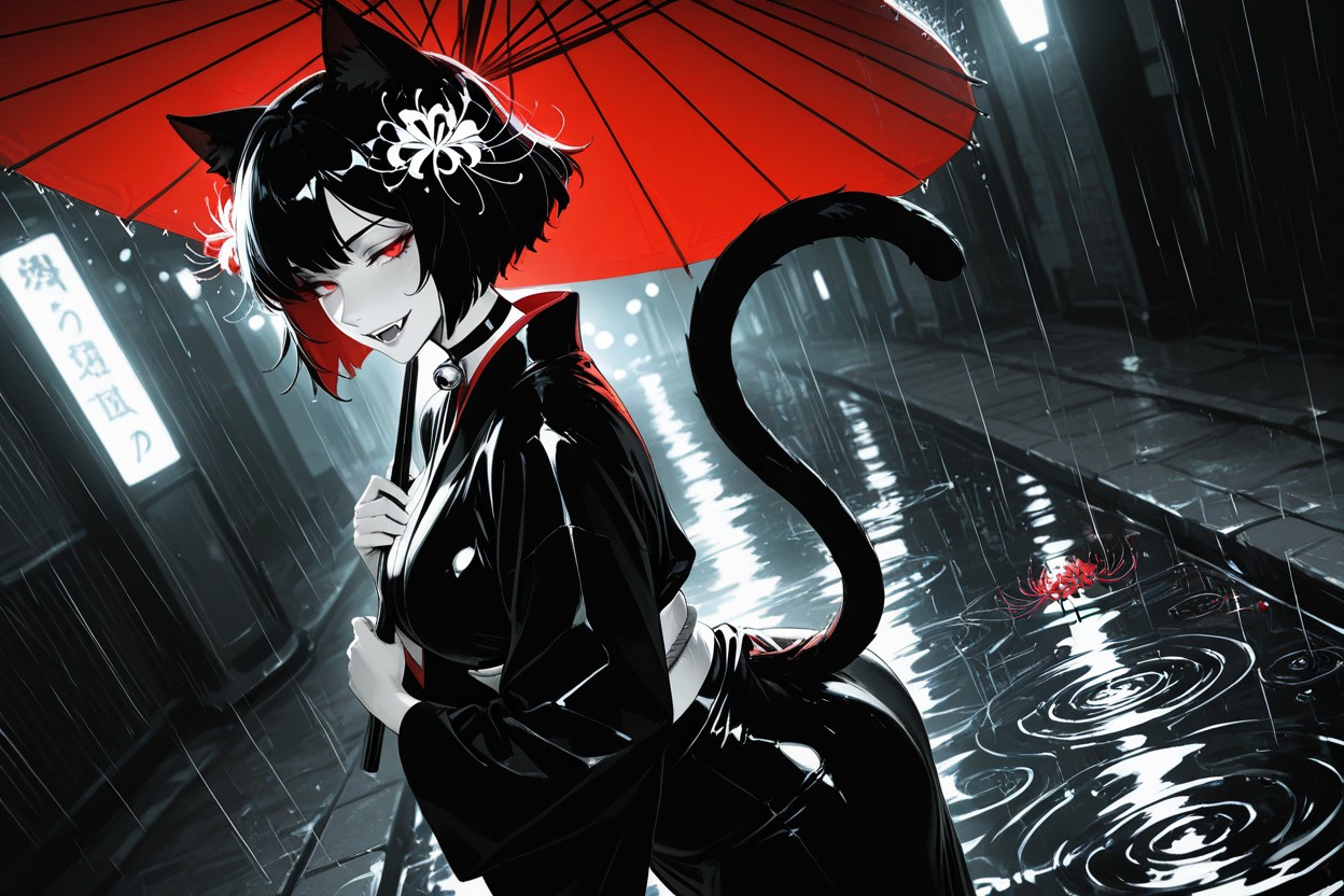 Side View, Red Umbrella, Steamy Hentai AI Porn