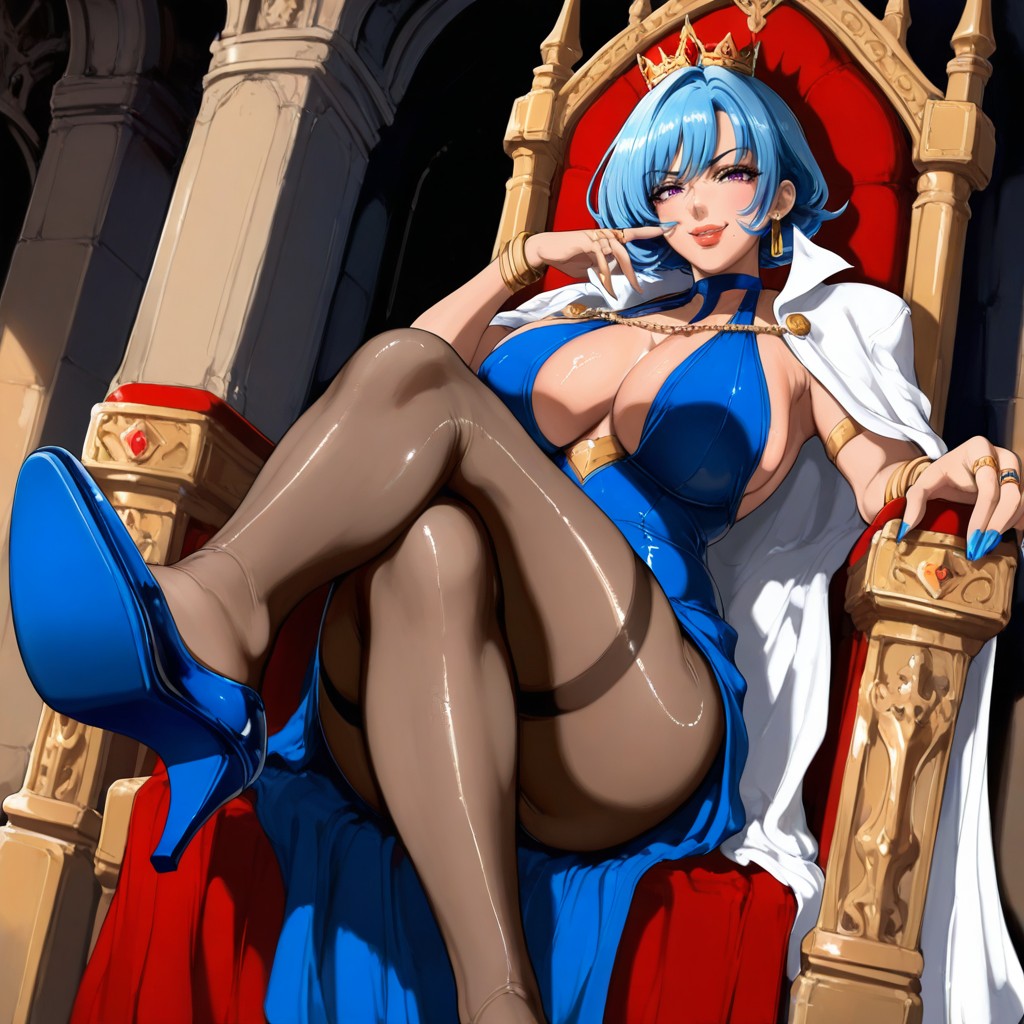 Manga Multiple Scene, She Is Sitting On Red Crimson Throne, Gold Crown Hentai AI Porn