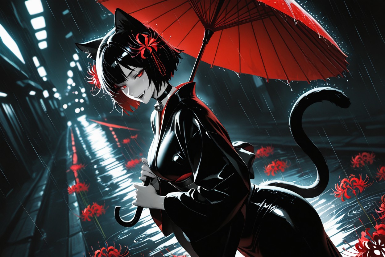 Red Umbrella, 18+, Noir Style Hentai AI Porn