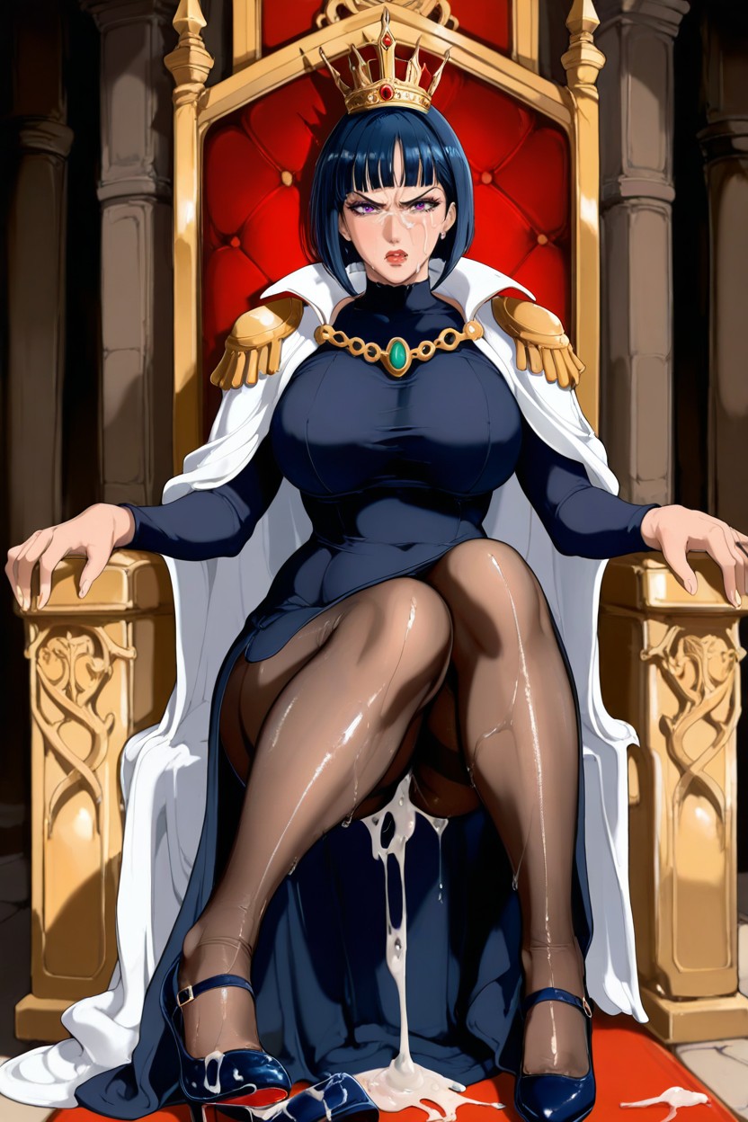 Wet Legs, Dark Blue Hair, Gold Crown Hentai IA
