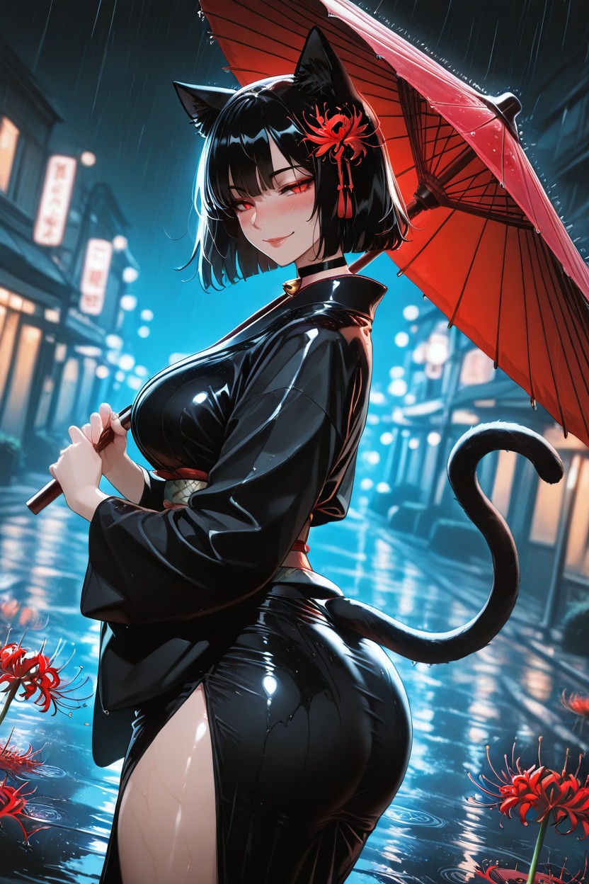 Red Eyes, Cinematic Lighting, Black Choker With Bell Hentai IA