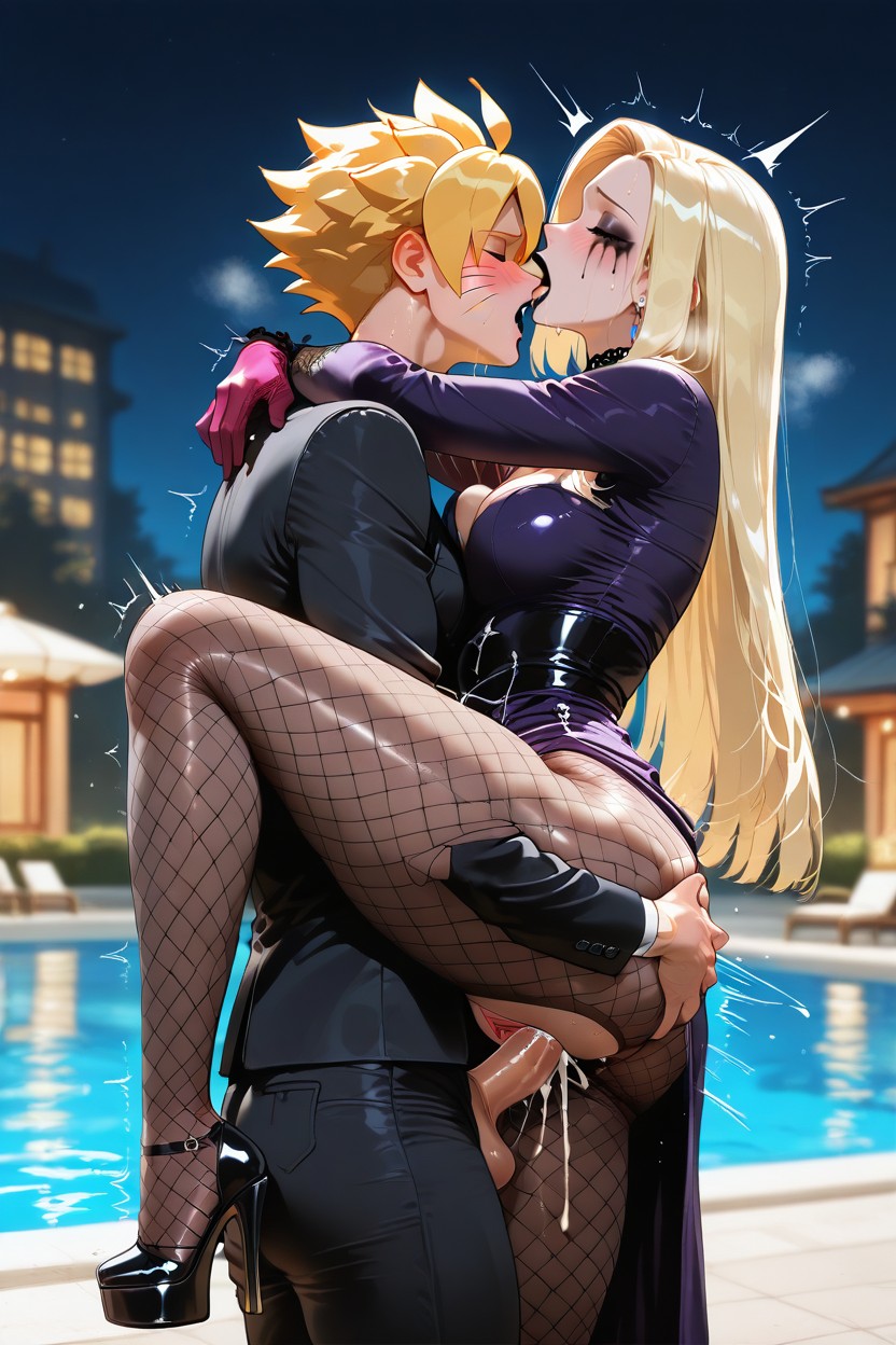 Runny Makeup, Tall Female, Looking At Partner Hentai AI Porn