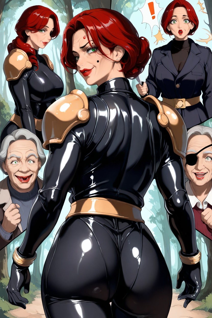 One Right Gold Shoulder Armor, Shocked, Latex Gloves Hentai AI Porn