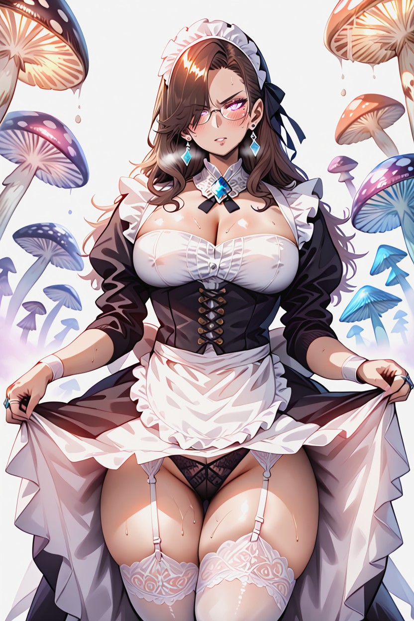 Classic Black Victorian Maid Dress, Sexy Mature Milf, Glasses Hentai AI Porn