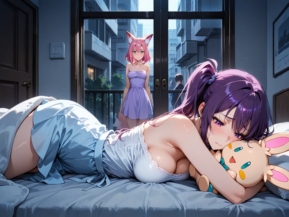 Ultra Detailed, Pink Fox Ears In Doorway In Background, Looking Down Hentai AI Porn
