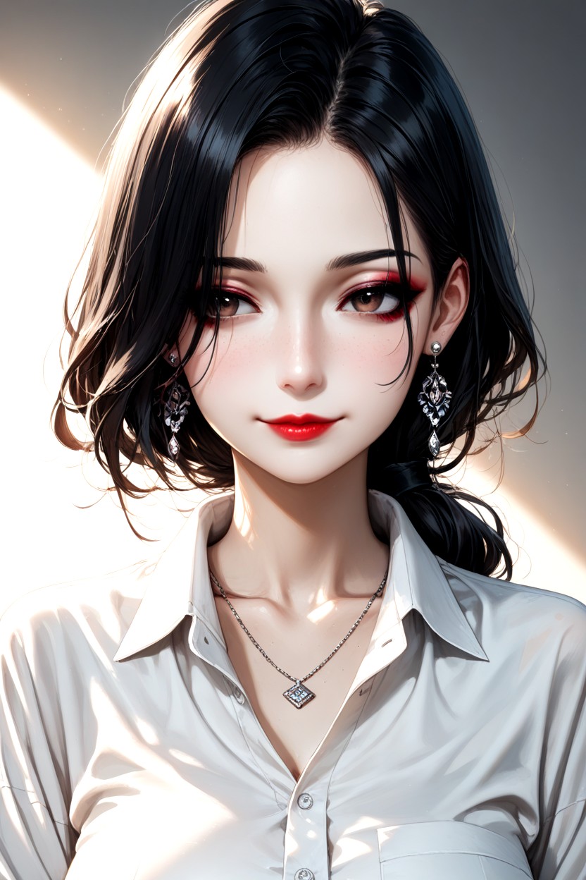 Diffused Light, Simple Background, Black Hair Hentai IA