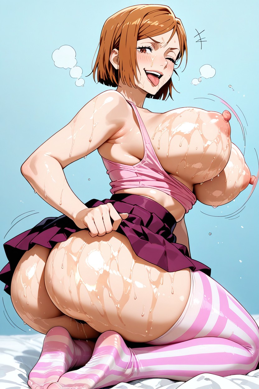 Sweaty, Exposed Breasts, Beautiful Face Hentai IA