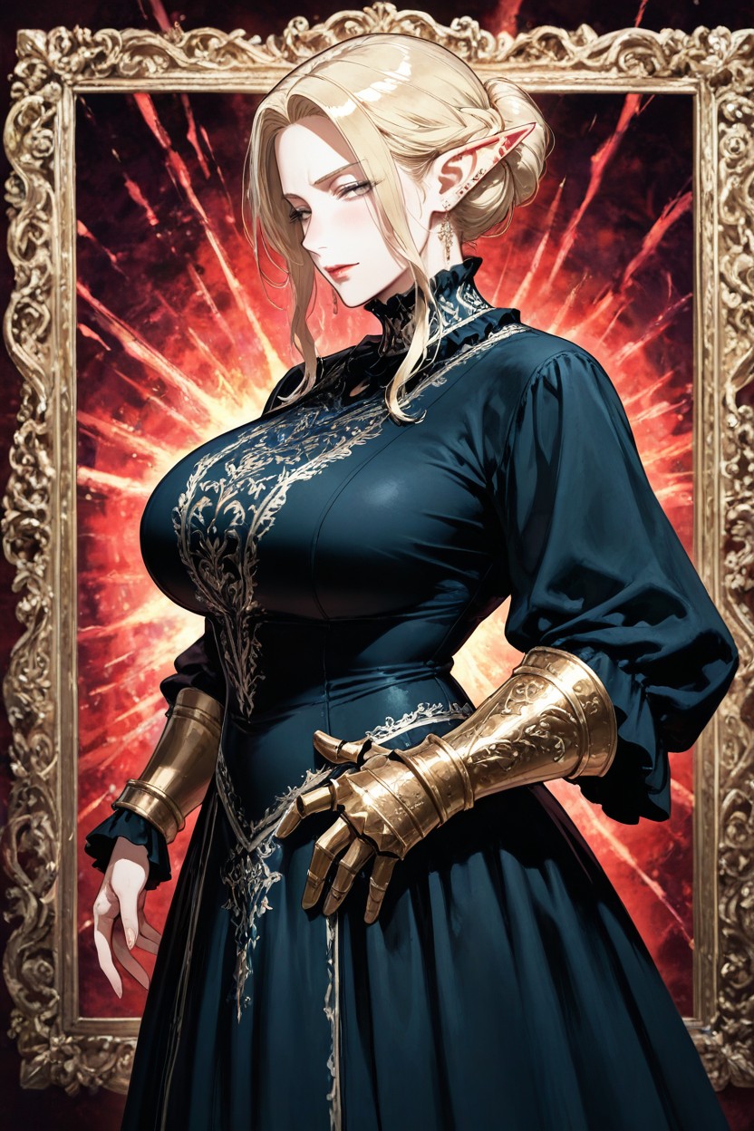Low Bun Updo, Cool Demeanor, Frilled Collar Hentai AI Porn