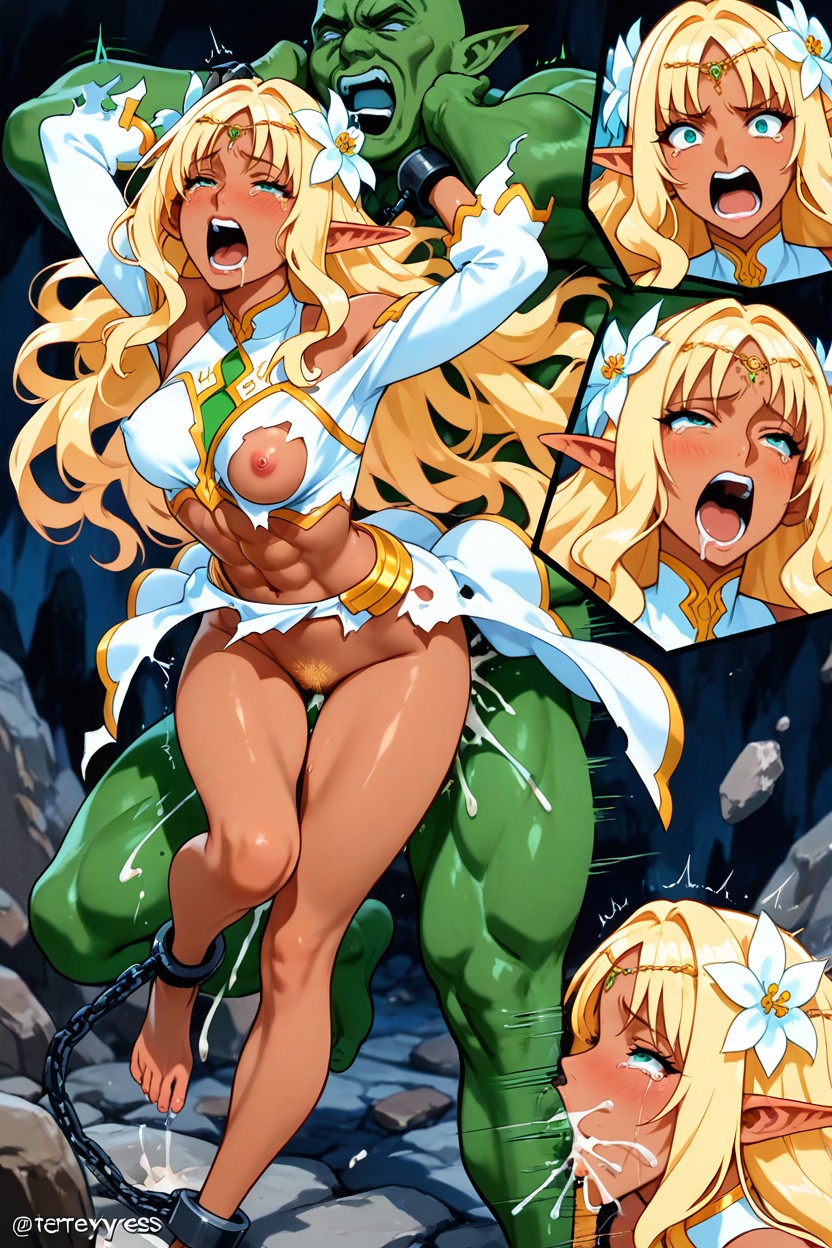 Motion Lines, Blonde Pubes, Fucked By Three Giant Green Hulk Twice Her Height Hentai AI Porn