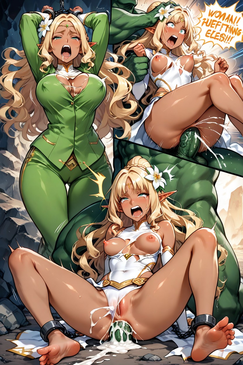 Semi-realist, Shackle On Her Ankles And Wrists, Shocked Hentai AI Porn