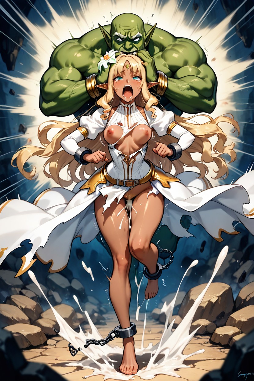 Rock Stone Underground Cavern Setting, Wheelbarrow, Bouncing Spherical Breast Hentai AI Porn