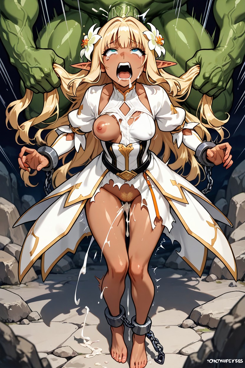 Fit, Detailed Bare Feet, Fucked By Three Giant Green Hulk Twice Her Height Hentai AI Porn