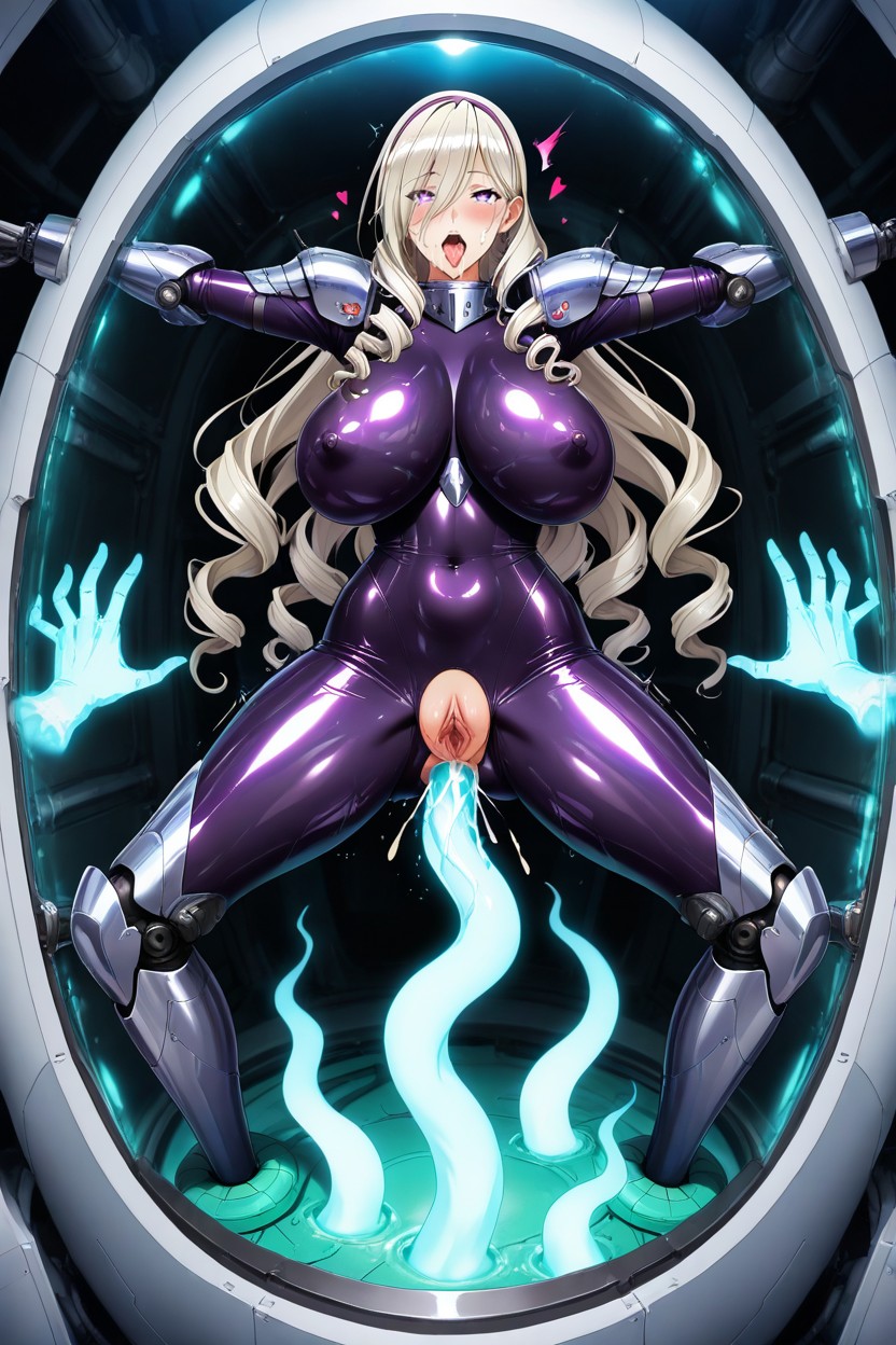 Stationary Restraints, Shiny Metallic Silver, Restrained Horizontally Hentai IA