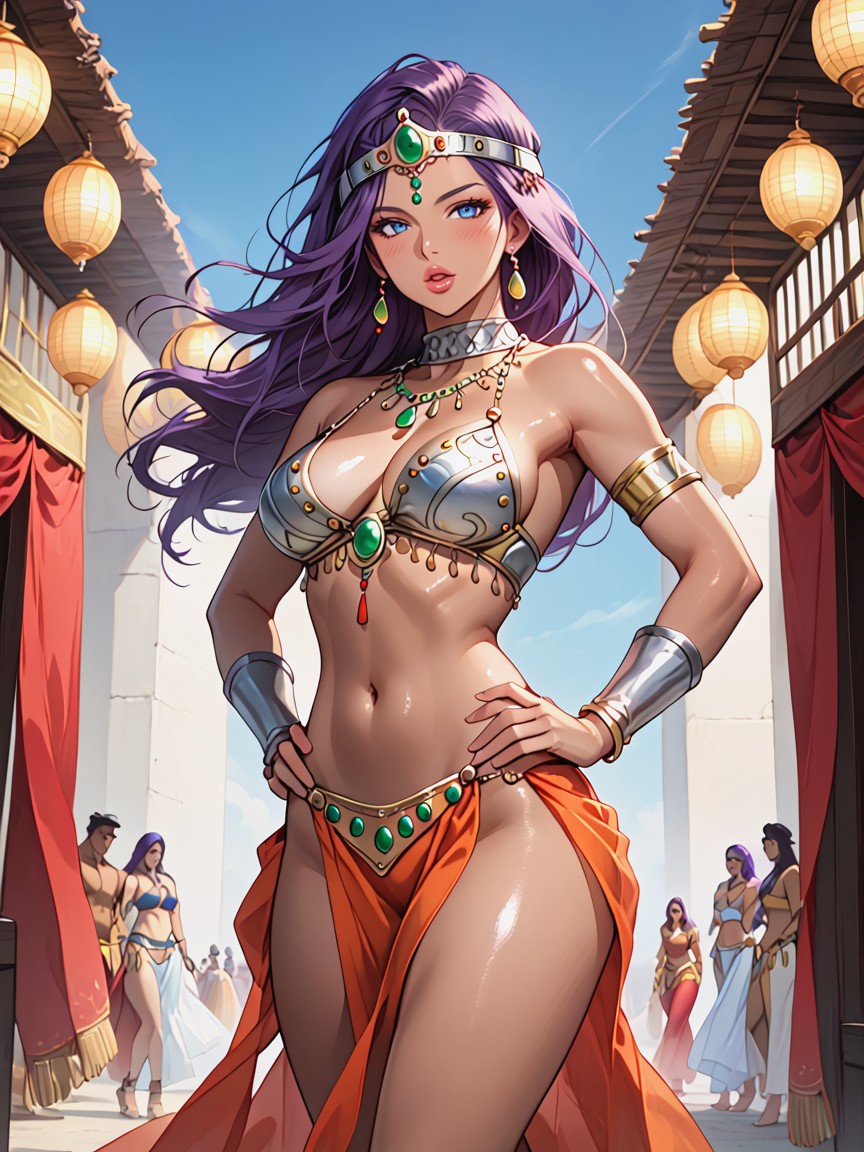 Top Quality, Oiled Skin, Silver Bikini-style Armor Top Hentai AI Porn