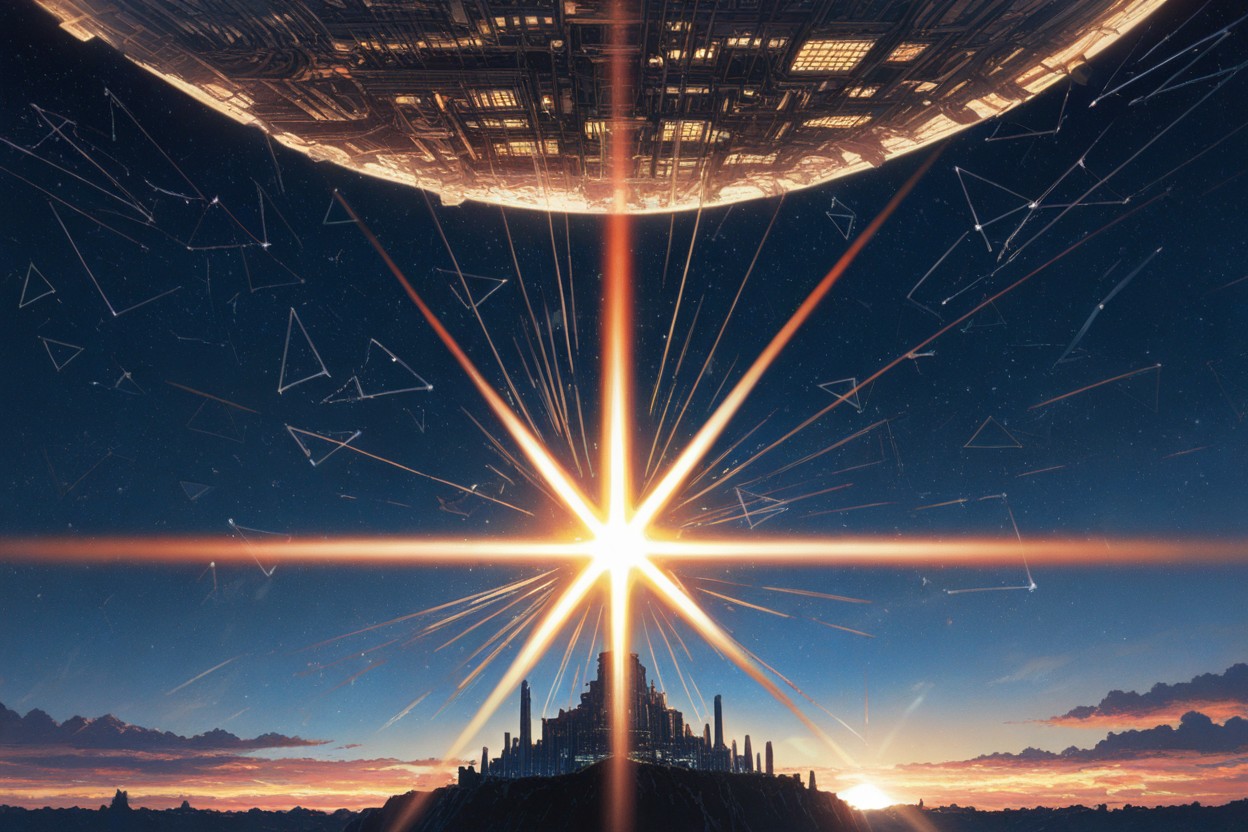 Colored Arcs Of Halos Surround The Central Geometric Structure, Very Detailed, Floating In Space Hentai IA