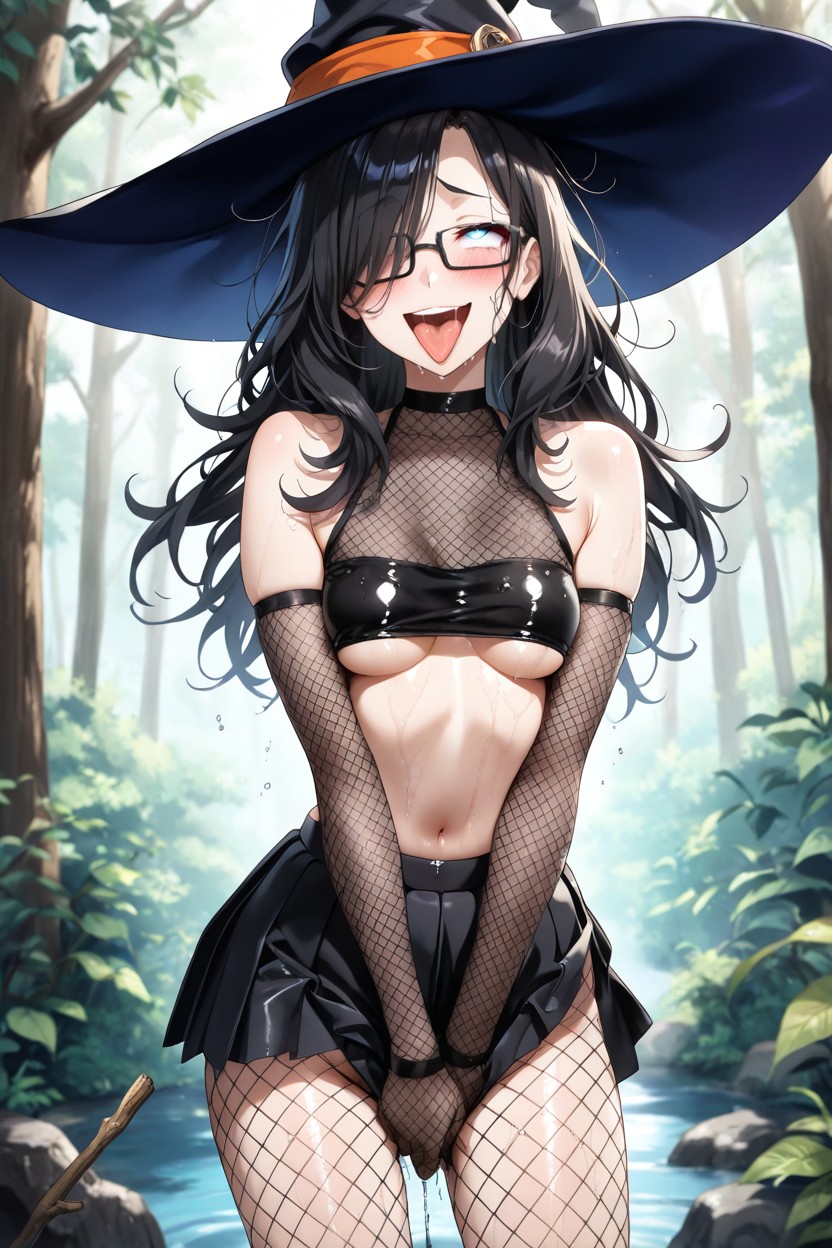 Lift Eyebrows, Fishnet Top, Navel Hentai AI Porn