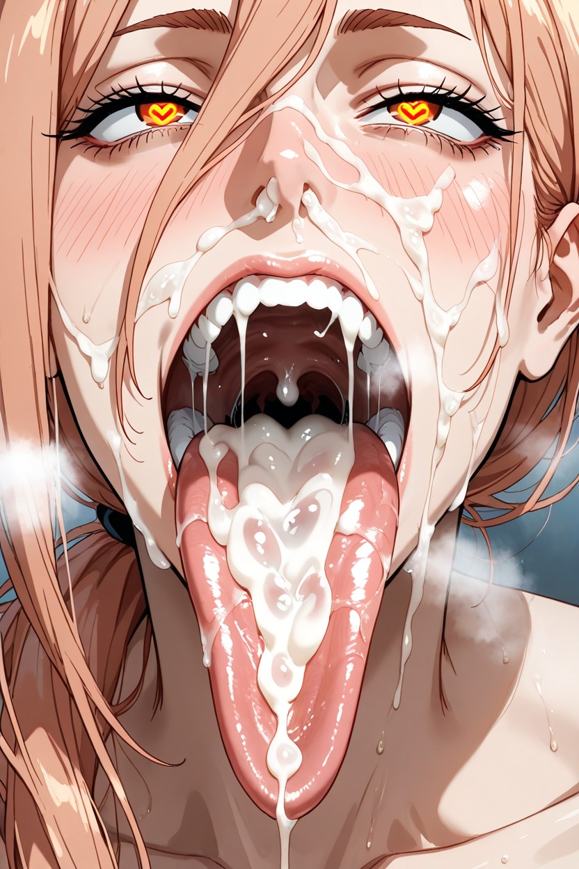 Lot Cum On Face, Cum On Face, Wide Tongue Hentai AI Porn