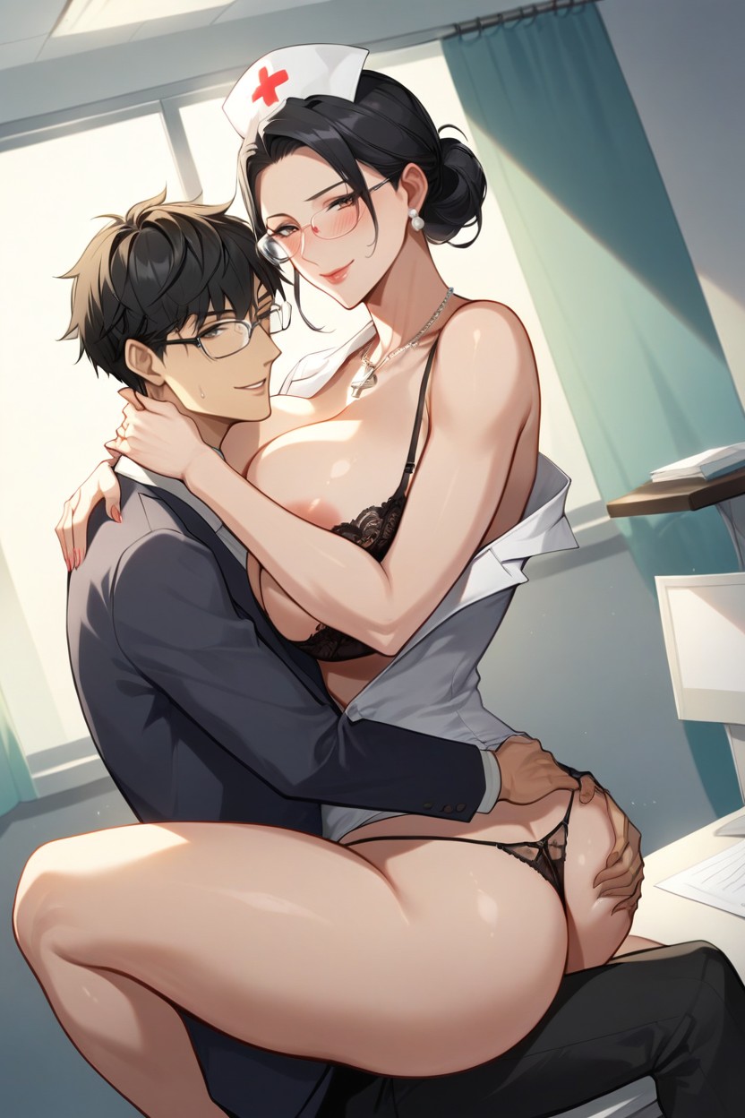 Vista Frontal, Curvy, Glasses Hentai IA
