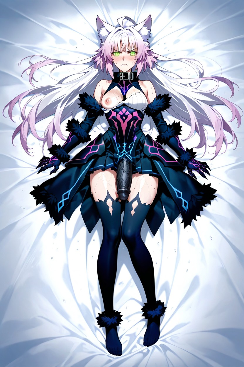 Large Cock, She Is Lying Centered On A Plain White, The Illustration Has A Hentai AI Porn