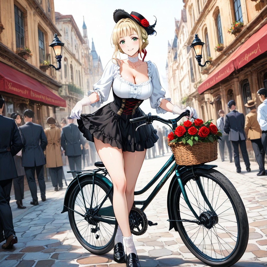 Long Ash Blond Hair, Black Slip On Loafers, Cobblestone Sidewalk Hentai AI Porn