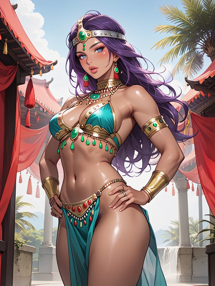 Tan Skin, Silver Headband With Green Jewel, Perky Ass Hentai AI Porn
