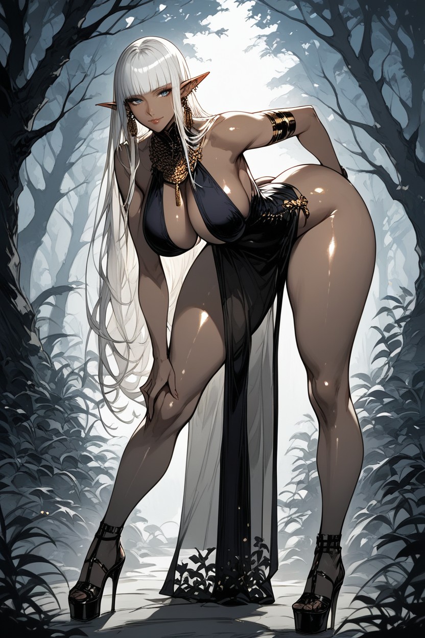 Heavy Breasts Hanging Down, Heavily Arched Back, Glossy Reflections Hentai AI Porn