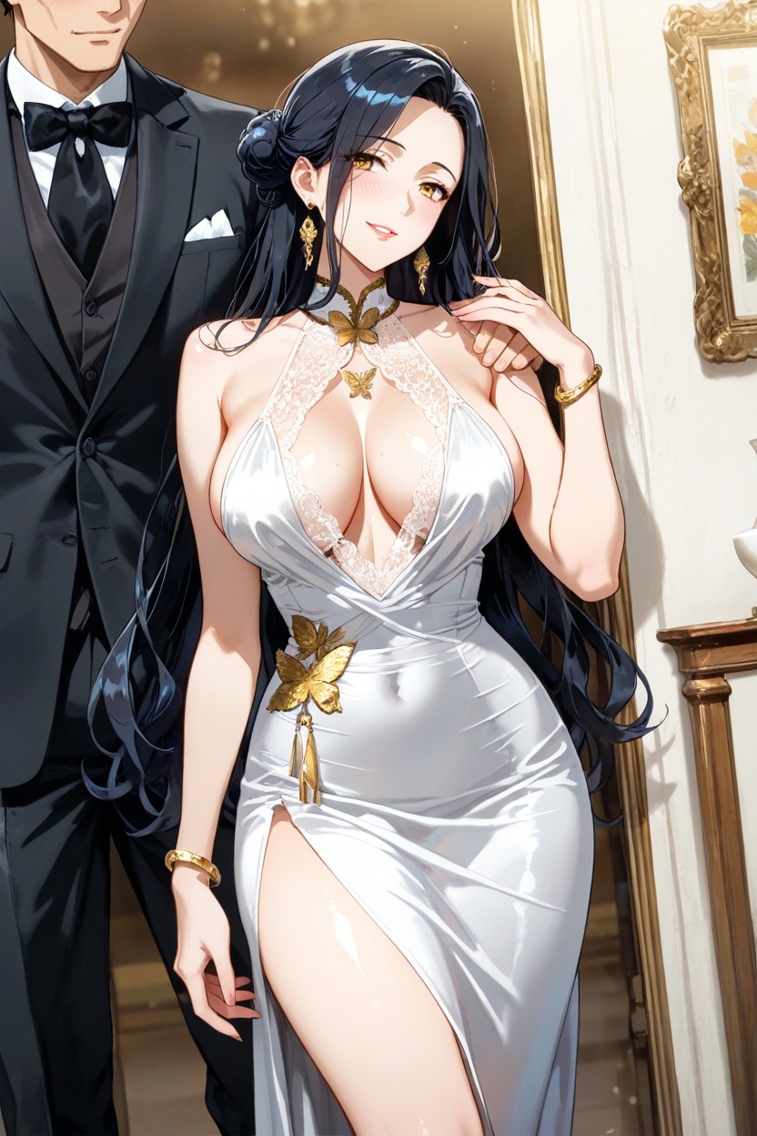 18+, Golden Amber Eyes, Glossy Satin Fabric Hentai AI Porn