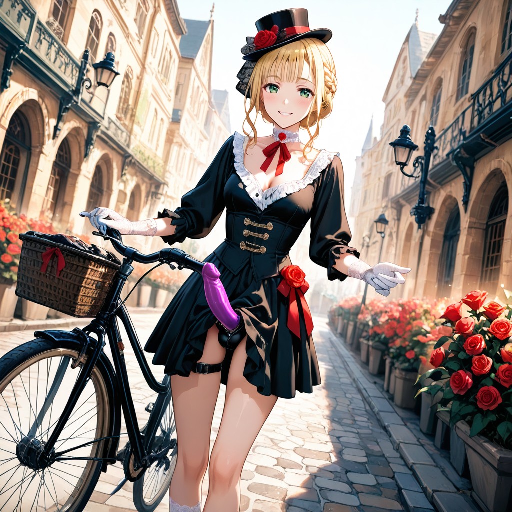 Aristocrats Around, French Braid Updo With Ribbon, Large Green Eyes Hentai AI Porn