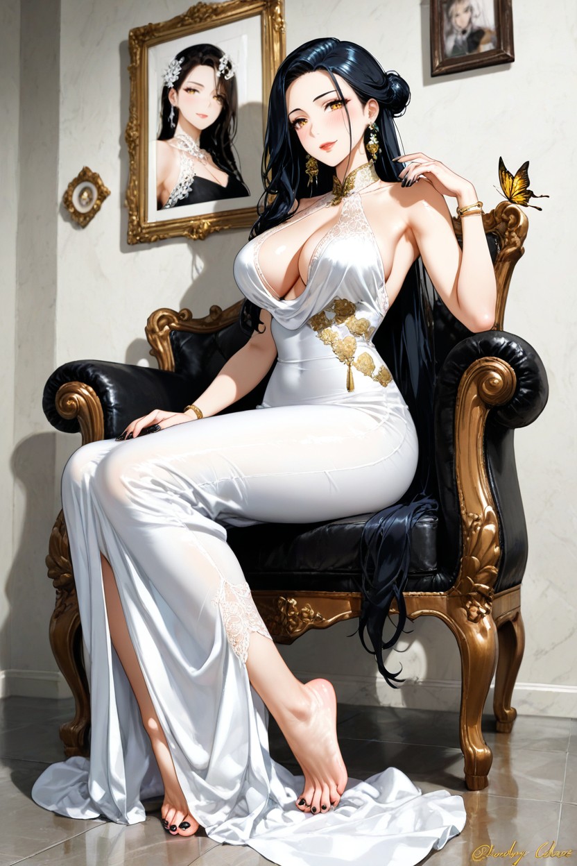 Sleeveless High-neck Halter Design, Glossy Satin Fabric, Five Toe Per Foot Hentai AI Porn