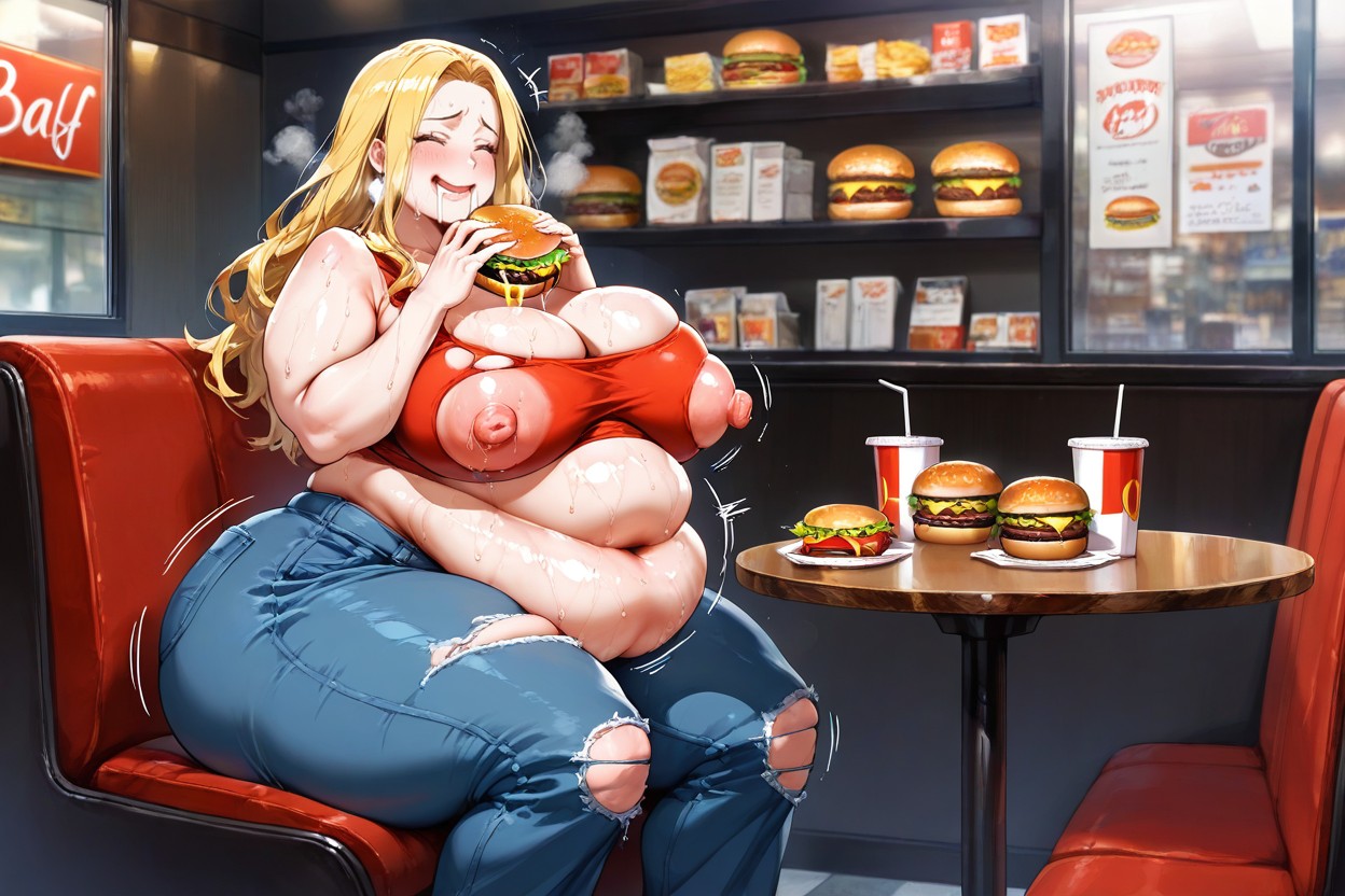 Mouth Agape, 18+, Belly Larger Than Table Hentai IA