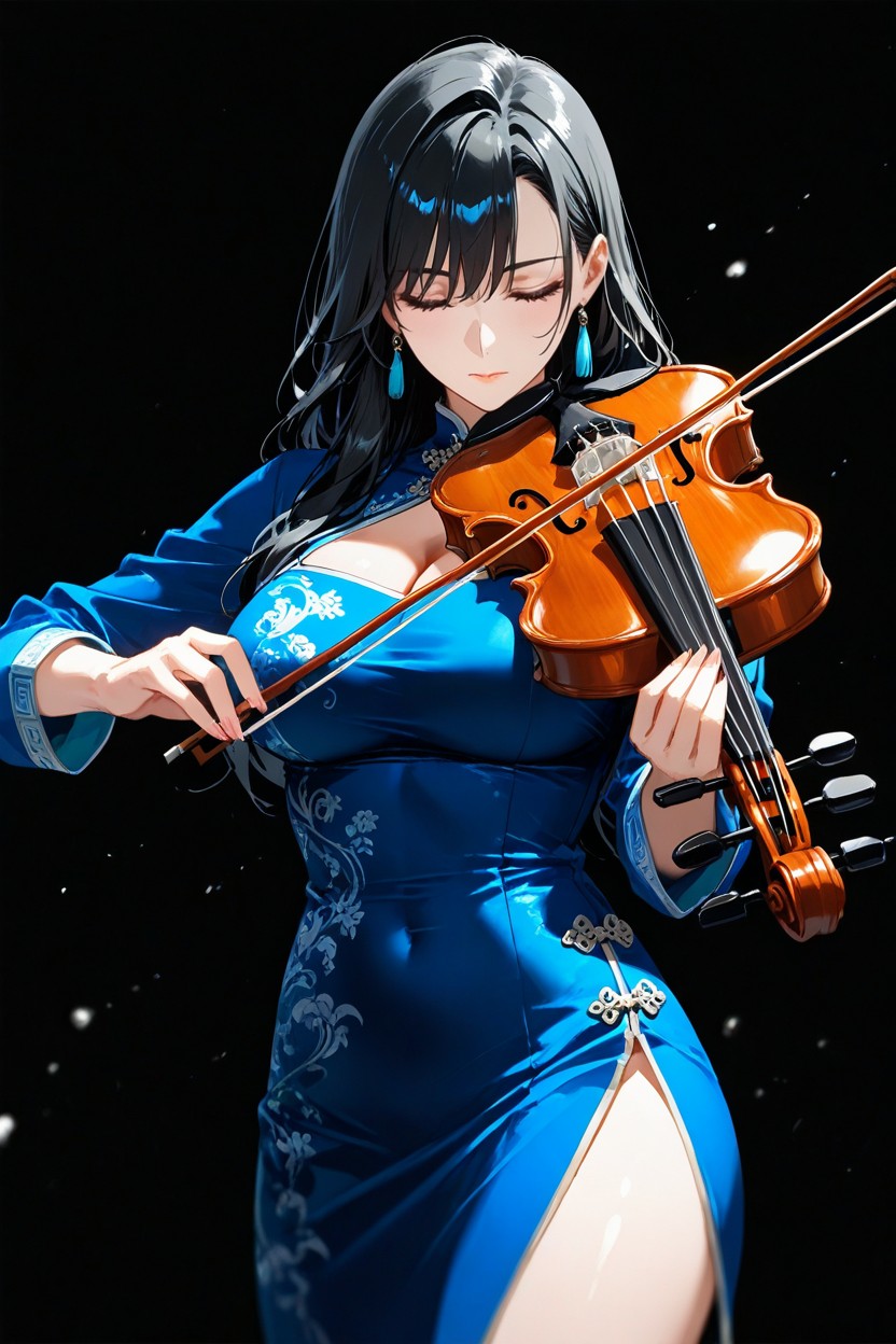 Plain Vector, No Outline, A Lone With Long Black Hair Hentai AI Porn