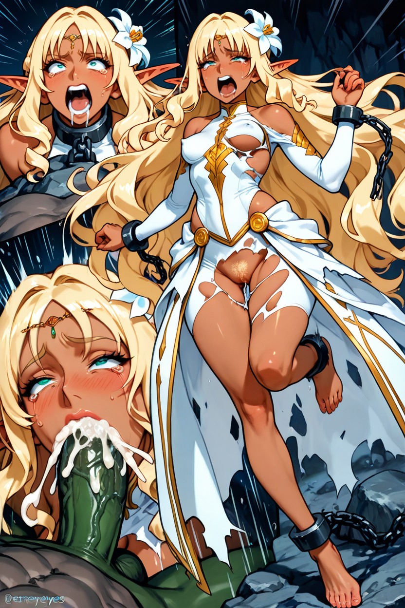 High Resolution, Dark Skin Elf, Bouncing Spherical Breast Hentai AI Porn