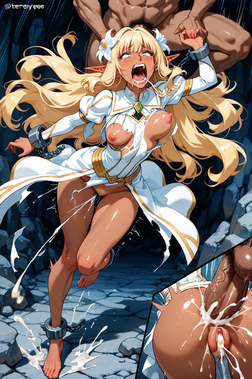 Hair Flower, Rock Stone Underground Cavern Setting, Running Away Hentai AI Porn