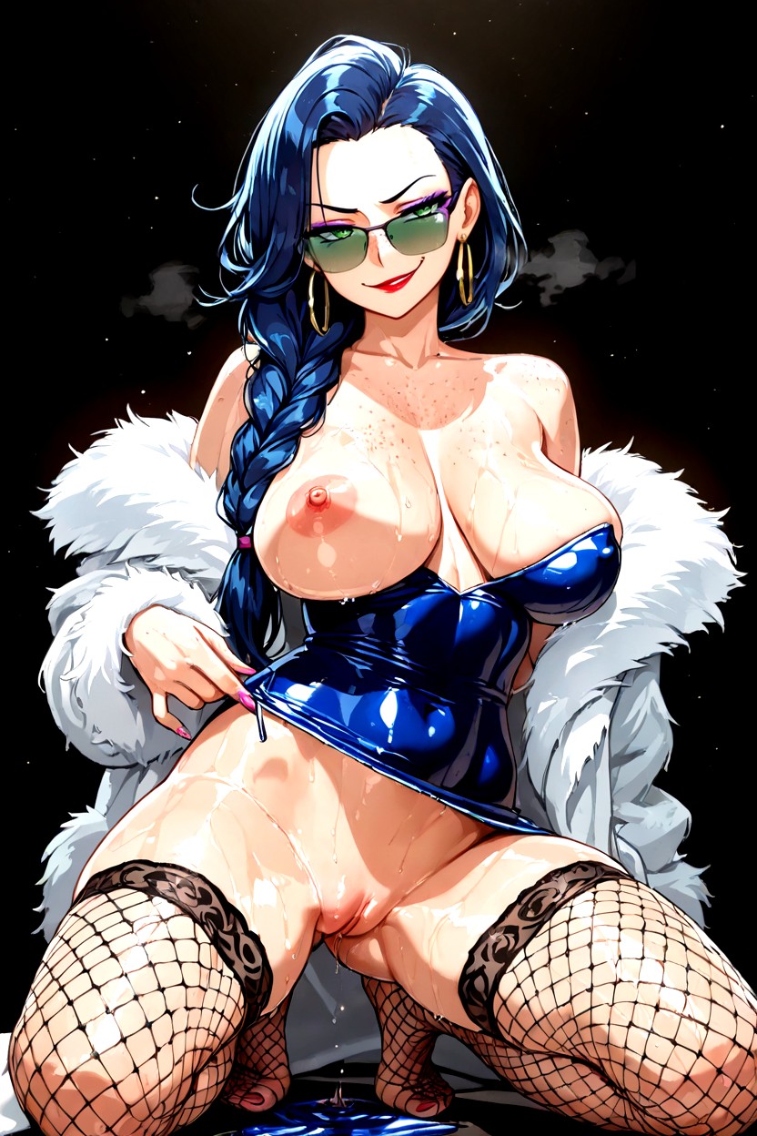 Luz Especular, Purple Strapless Sleeveless Cotton Tube, Dark Blue Hair Hentai IA